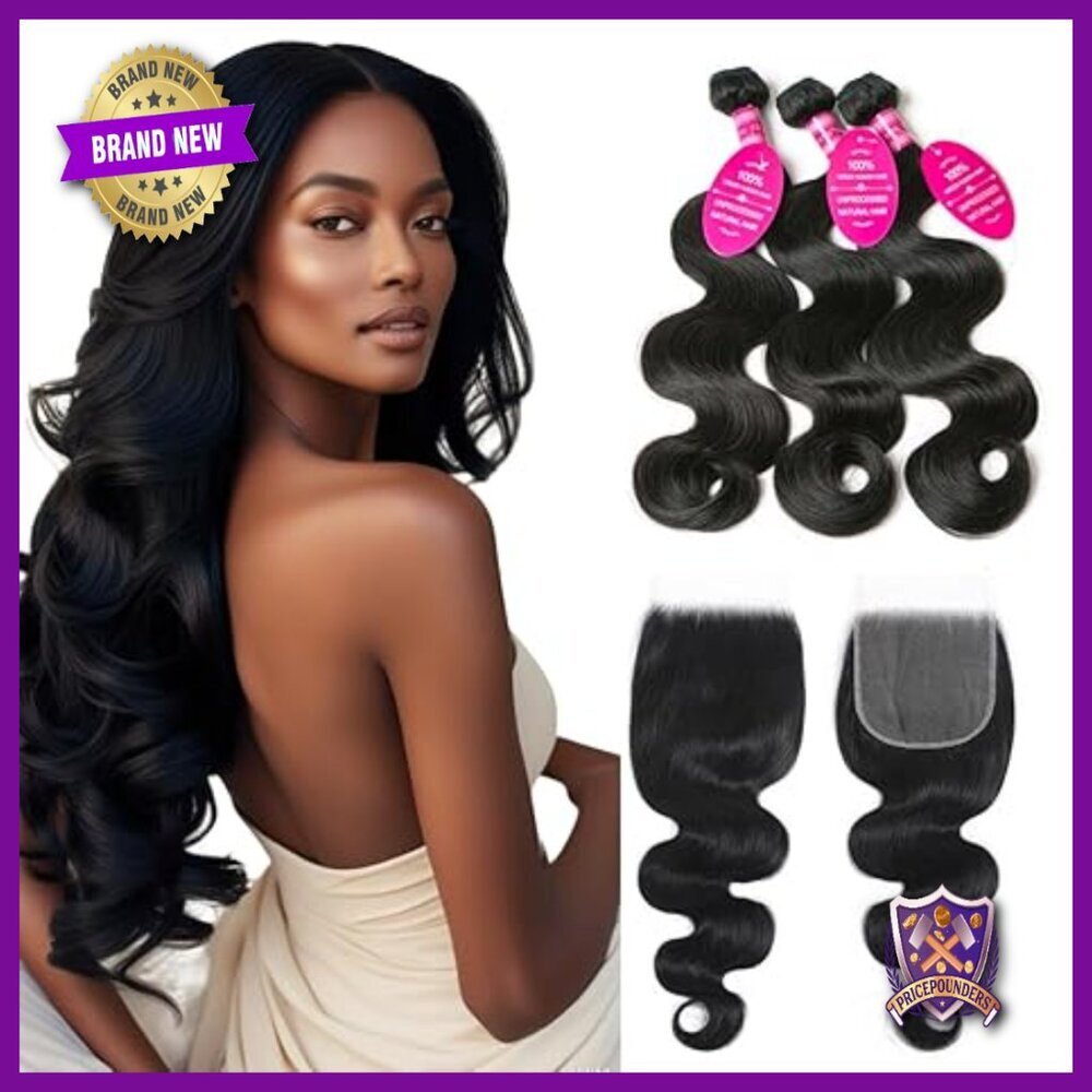 12A Human Hair Bundles with 4x4 HD Lace Closure Body Wave Quick Weave